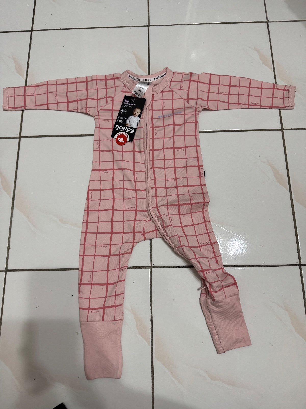 Bonds Pink Grid Zip Wondersuit Baby Romper